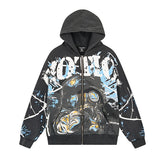MIXED EMOTIO Gas Mask Barbed Wire Graffiti Zip‑Up Hoodie