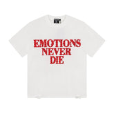 MIXED EMOTIO Emotions Never Die Red Rhinestone Text Graphic Short Sleeve T‑Shirt