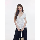 Tie Front Ruffle Short Sleeve Blouse