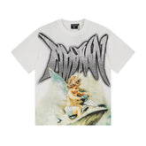 MIXED EMOTIO Cherub Jet‑Ski Silver Rhinestone Graphic Short Sleeve T‑Shirt