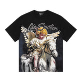 MIXED EMOTIO Life Emotion Cherub Riding Horse Black Short Sleeve T‑Shirt