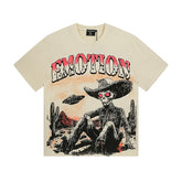 MIXED EMOTIO Emotion Skeleton Cowboy UFO Cream Short Sleeve T‑Shirt