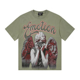 MIXED EMOTIO Emotion Blindfolded Angel Olive Short Sleeve T‑Shirt