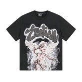 MIXED EMOTIO Cupid Cherub Rhinestone Washed Graphic Short Sleeve T‑Shirt