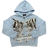 MIXED EMOTIO Love Over Fear Gothic Graphic Full Zip‑Up Hoodie Light Blue