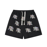 MIXED EMOTIO Multi‑Color Rhinestone Character Graphic Sweat Shorts