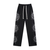 MIXED EMOTIO Rhinestone Sun Symbol Straight‑Leg Sweatpants