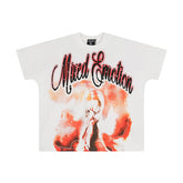 MIXED EMOTIO Abstract Angel Red‑Glow Rhinestone Cursive Graphic Short Sleeve T‑Shirt