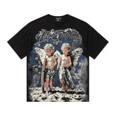 MIXED EMOTIO Life Emotion Moon Surface Cherub Angels Black Short Sleeve T‑Shirt