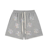 MIXED EMOTIO Multi‑Color Rhinestone Character Graphic Grey Sweat Shorts