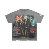 RoughPlay Rock Band Portrait Graphic Distressed Short‑Sleeve Tee Vintage Streetwear T‑Shirt