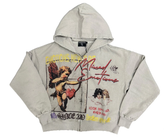 MIXED EMOTIO Vintage Cupid Angel Graphic Full Zip‑Up Hoodie Grey