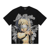 MIXED EMOTIO Life Emotion Blindfolded Cupid Cherub Black Short Sleeve T‑Shirt