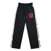 MIXED EMOTIO Gothic Logo Side‑Striped Wide‑Leg Track Pants