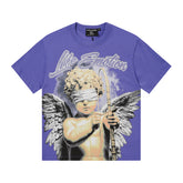 MIXED EMOTIO Life Emotion Blindfolded Cupid Cherub Purple Short Sleeve T‑Shirt