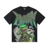 MIXED EMOTIO Lizard Biker Gradient Rhinestone Graphic Short Sleeve T‑Shirt
