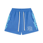MIXED EMOTIO Side Flame‑Graphic Mesh Blue Basketball Shorts