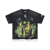 RoughPlay Money Monster Graphic Distressed Short‑Sleeve Tee Vintage Streetwear T‑Shirt