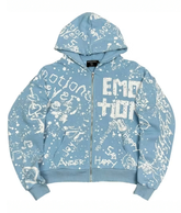 MIXED EMOTIO Full‑Print Graffiti Zip‑Up Hoodie Light Blue