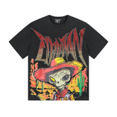 MIXED EMOTIO Cowboy Alien Desert Gradient Rhinestone Graphic Short Sleeve T‑Shirt