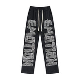 MIXED EMOTIO Wood Grain Vertical Print Straight‑Leg Sweatpants