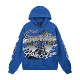 MIXED EMOTIO Hate & Love Winged Cherub Blue Graphic Hoodie