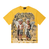 MIXED EMOTIO Life Emotion Beach Surf Cherub Angels Yellow Short Sleeve T‑Shirt