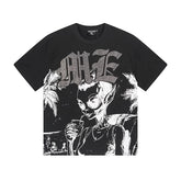 MIXED EMOTIO Alien Beach Vacation Black Graphic Short Sleeve T‑Shirt