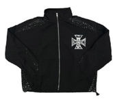 MIXED EMOTIO Cross Logo Rhinestone Panel Full‑Zip Track Jacket Black