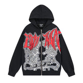 MIXED EMOTIO Love Over Fear Studded Angel Zip‑Up Hoodie