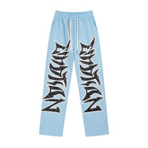 MIXED EMOTIO Studded Metal‑Font Light Blue Straight‑Leg Sweatpants