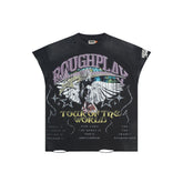 RoughPlay Eagle Tour Graphic Distressed Sleeveless Tee Vintage Rock Streetwear Tank Top