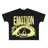 MIXED EMOTIO Distressed Eye Graphic Short Sleeve T‑Shirt Black