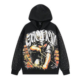 MIXED EMOTIO Blindfold Cupid Graphic Rhinestone Sleeve Hoodie Black