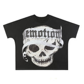 MIXED EMOTIO Blindfold Skull Vintage Graphic Short Sleeve T‑Shirt Black