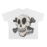MIXED EMOTIO Cartoon Skull Crossbone Graphic Short Sleeve T‑Shirt White