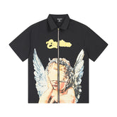 MIXED EMOTIO Blindfolded Cherub Full‑Zip Short‑Sleeve Polo Shirt