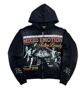 MIXED EMOTIO Fallen Beauty Vintage Angel Graphic Full Zip‑Up Hoodie Black
