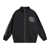 MIXED EMOTIO Rhinestone Logo Zip‑Up Stand Collar Windbreaker Jacket