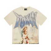 MIXED EMOTIO Cherub Dove Gradient Rhinestone Graphic Short Sleeve T‑Shirt