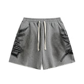 MIXED EMOTIO Distressed Heavy‑Metal Graphic Grey Sweat Shorts