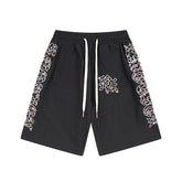 MIXED EMOTIO Multicolor Rhinestone Side‑Panel Black Casual Shorts