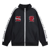 MIXED EMOTIO Gothic Logo Striped Sleeve Zip‑Up Track Jacket