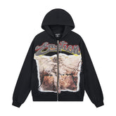 MIXED EMOTIO Vintage Angel Artwork Zip‑Up Hoodie
