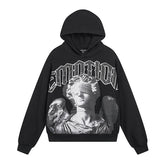 MIXED EMOTIO Blindfolded Statue Angel Graphic Pullover Hoodie Black