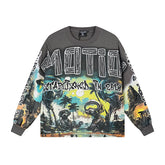 MIXED EMOTIO Tropical Astronaut Vintage Full‑Print Long‑Sleeve T‑Shirt