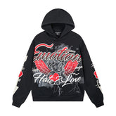 MIXED EMOTIO Hate & Love Winged Cherub Heart Graphic Hoodie
