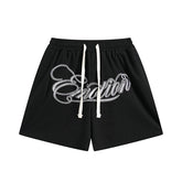 MIXED EMOTIO Cursive Script Logo Black Sweat Shorts