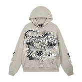 MIXED EMOTIO Hate & Love Winged Cherub Beige Graphic Hoodie
