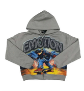 MIXED EMOTIO Skate Boy Vintage Graphic Full Zip‑Up Hoodie Grey